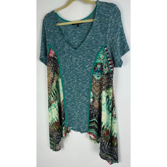 Poeme by Citron Size XL Wearable Art Tunic Top Asymmetrical Hem Blue Colorful - Picture 4 of 11